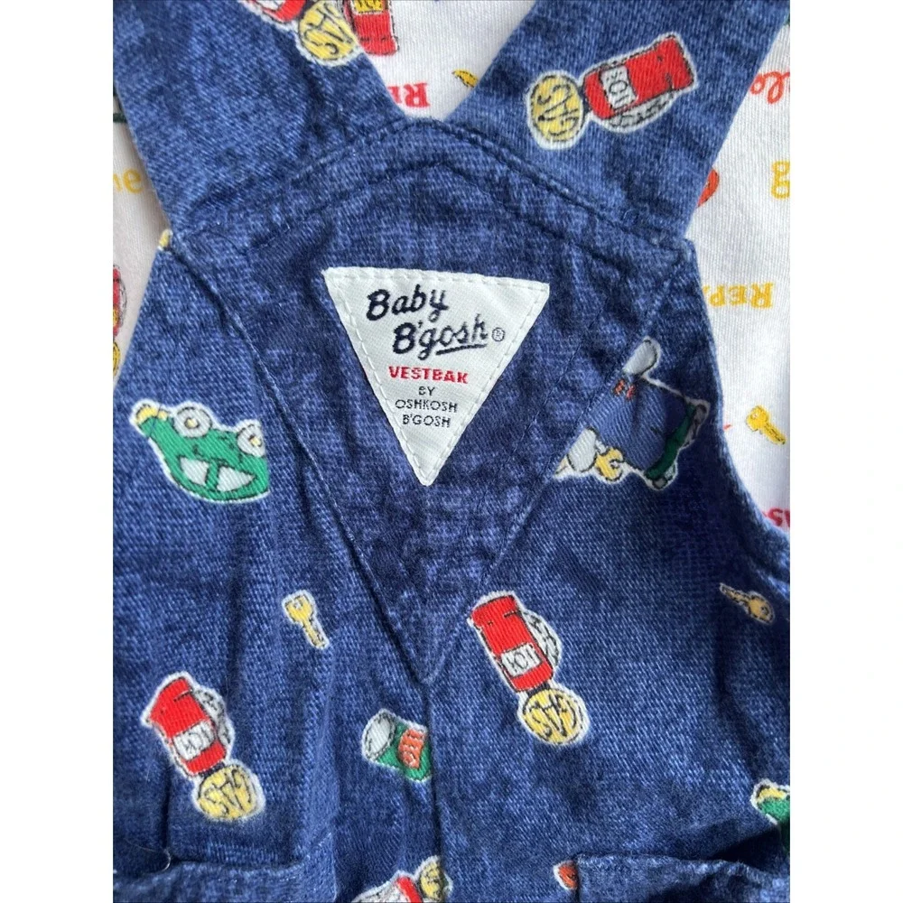 Rare Vintage 90's OshKosh Baby Vestbak Car Mechanic Overalls Set Sz 3-6 Mnths